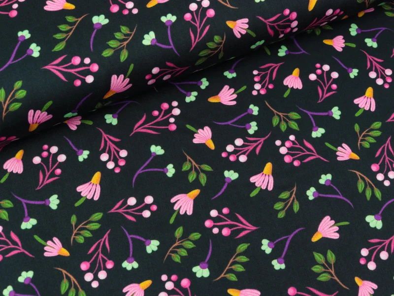 Reststück 50cm - Hamburger Liebe New Cotton Satin Webware Evermore Everything schwarz-bunt