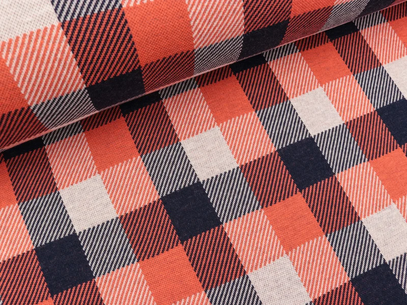 Reststück 42cm - Hamburger Liebe 3 Farb-Jacquardjersey Check Point Douglas blue navy-papaia-yemen