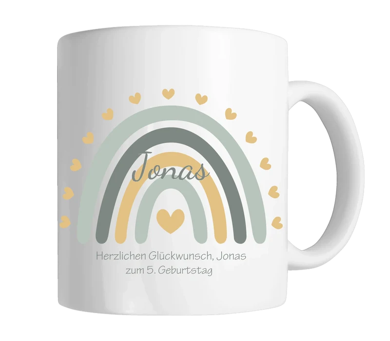 Kindertasse Regenbogentasse mit Wunschtext & Namen - Personalisierte Tasse Geschenk, Einschulungsgeschenk, Geburtstagsgeschenk