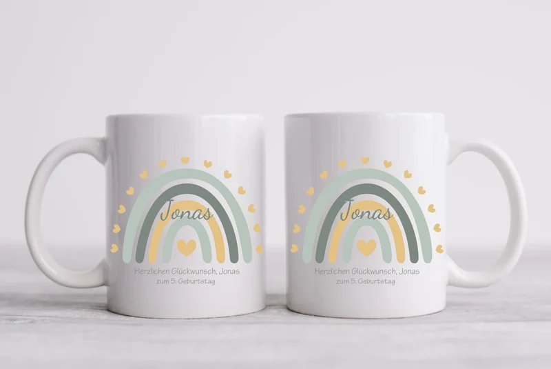 Kindertasse Regenbogentasse mit Wunschtext & Namen - Personalisierte Tasse Geschenk, Einschulungsgeschenk, Geburtstagsgeschenk