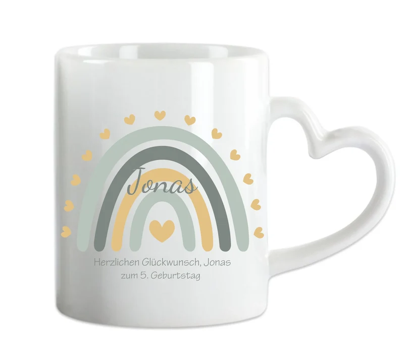Kindertasse Regenbogentasse mit Wunschtext & Namen - Personalisierte Tasse Geschenk, Einschulungsgeschenk, Geburtstagsgeschenk