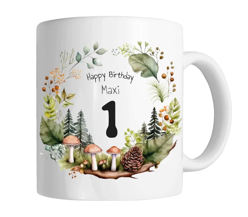 Kindertasse Wald, Natur, Personalisierte Tasse Geschenk, Geburtstagstasse mit Namen und Text
