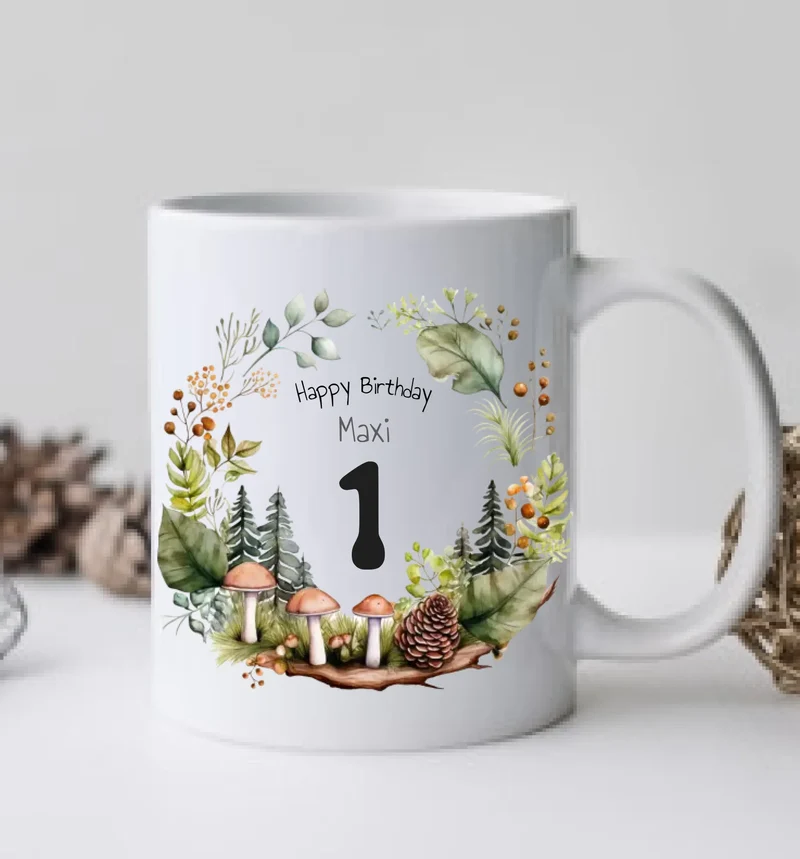 Kindertasse Wald, Natur, Personalisierte Tasse Geschenk, Geburtstagstasse mit Namen und Text