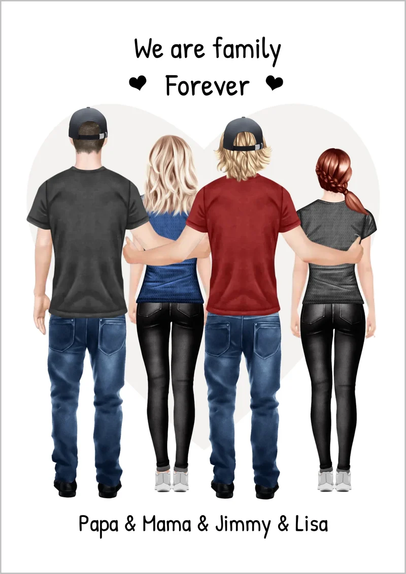 Personalisiertes beste Freunde Poster Geschenk Familie - Familienbild / Freundebild 4 Erwachsene - Familienportrait - We are family