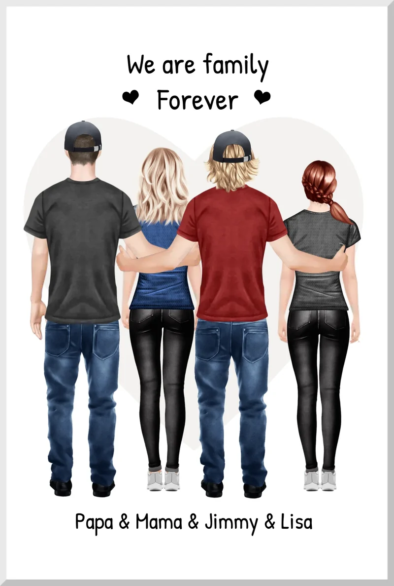 Personalisiertes beste Freunde Poster Geschenk Familie - Familienbild / Freundebild 4 Erwachsene - Familienportrait - We are family