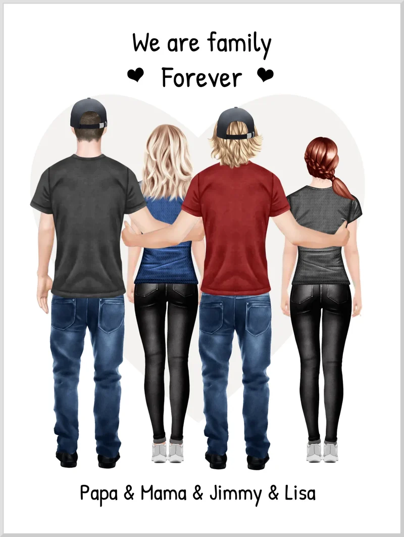 Personalisiertes beste Freunde Poster Geschenk Familie - Familienbild / Freundebild 4 Erwachsene - Familienportrait - We are family