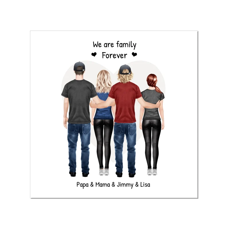 Personalisiertes beste Freunde Poster Geschenk Familie - Familienbild / Freundebild 4 Erwachsene - Familienportrait - We are family