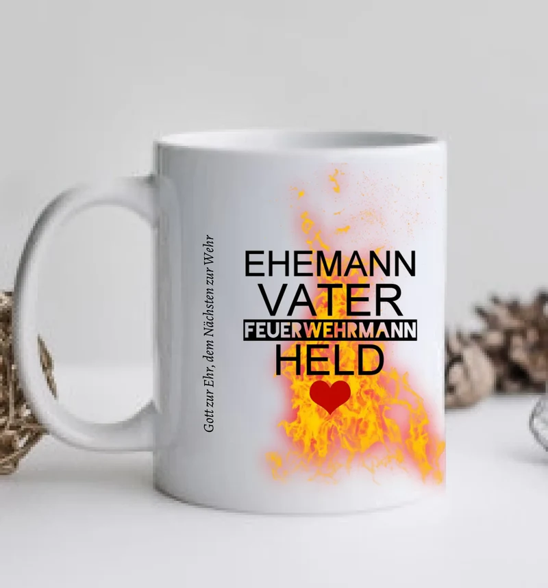 Personalisierte Feuerwehr Tasse mit Spruch – Geschenk für Kollegen & Feuerwehrmann
