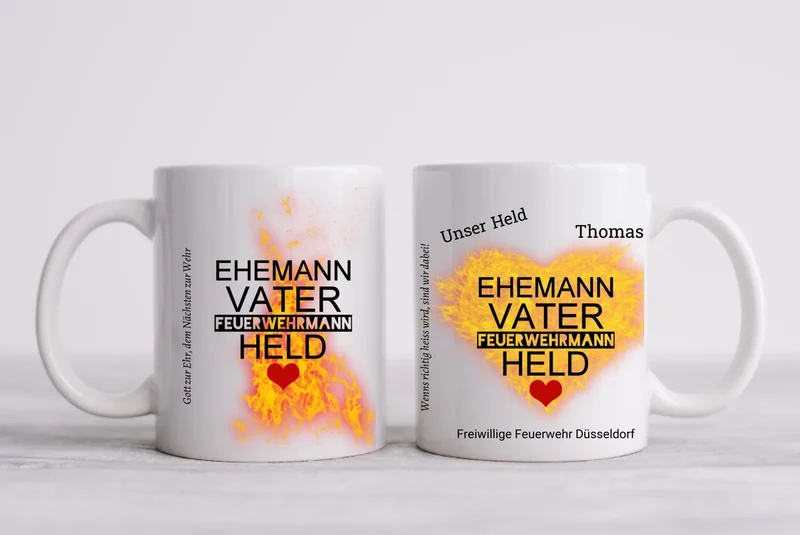 Personalisierte Feuerwehr Tasse mit Spruch – Geschenk für Kollegen & Feuerwehrmann