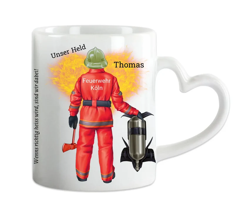 Personalisierte Feuerwehr Tasse mit Spruch – Geschenk für Kollegen & Feuerwehrmann