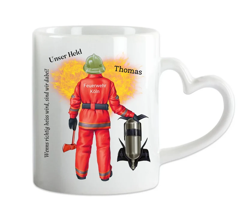 Personalisierte Feuerwehr Tasse mit Namen & Spruch – Geschenk für Kollegen & Feuerwehrmann