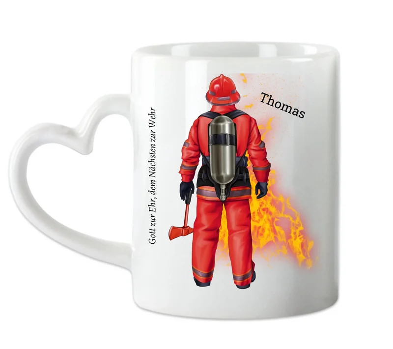 Personalisierte Feuerwehr Tasse mit Namen & Spruch – Geschenk für Kollegen & Feuerwehrmann
