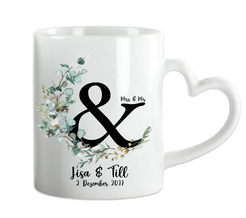 Personalisierte Hochzeitstasse Hochzeitsgeschenk Kranz Brautpaar, Kaffeebecher - Geschenk Hochzeit