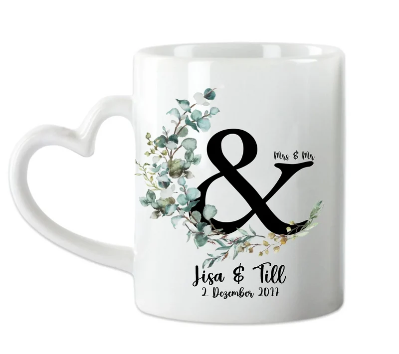 Personalisierte Hochzeitstasse Hochzeitsgeschenk Kranz Brautpaar, Kaffeebecher - Geschenk Hochzeit