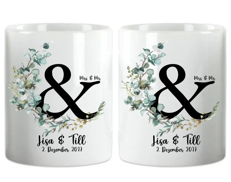 Personalisierte Hochzeitstasse Hochzeitsgeschenk Kranz Brautpaar, Kaffeebecher - Geschenk Hochzeit
