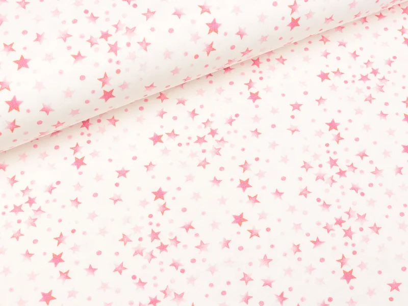 Reststück 21cm - Baumwolljersey Mini Summer Kleine Sterne erika-rosa auf Weiß