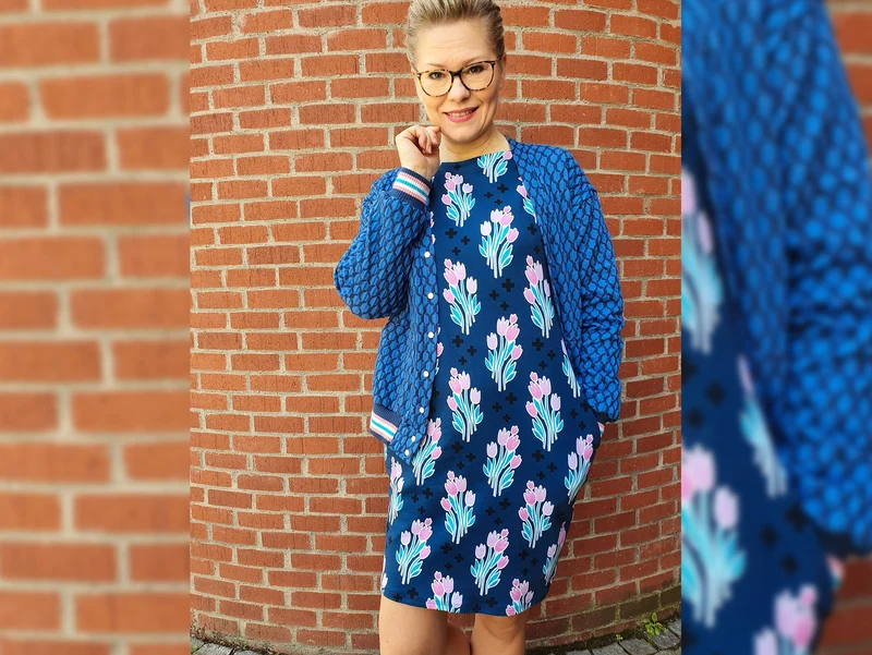 Reststück 23cm - Hamburger Liebe Baumwollsweat Life Loves You Bouquet blue navy-bunt