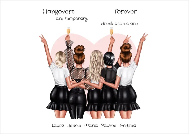 Beste Freundin Bild Geschenk personalisiert - Geburtstag Poster für 5 Frauen