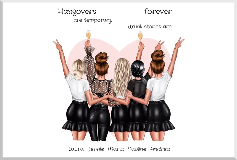 Beste Freundin Bild Geschenk personalisiert - Geburtstag Poster für 5 Frauen
