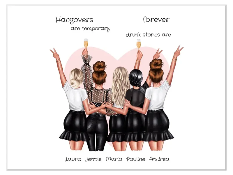 Beste Freundin Bild Geschenk personalisiert - Geburtstag Poster für 5 Frauen