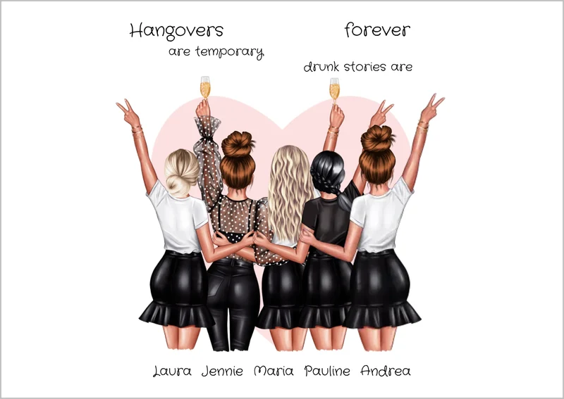 Beste Freundin Bild Geschenk personalisiert - Geburtstag Poster für 5 Frauen