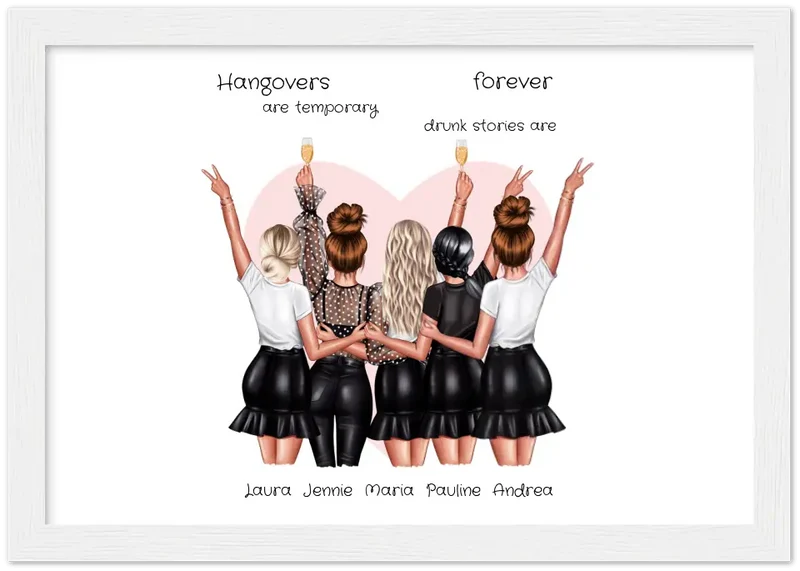 Beste Freundin Bild Geschenk personalisiert - Geburtstag Poster für 5 Frauen