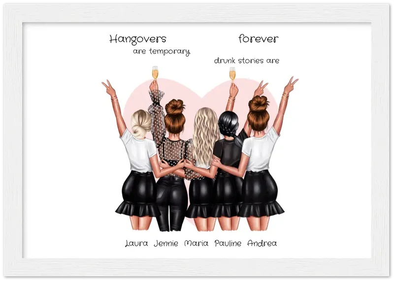 Beste Freundin Bild Geschenk personalisiert - Geburtstag Poster für 5 Frauen