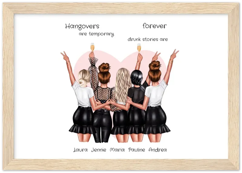 Beste Freundin Bild Geschenk personalisiert - Geburtstag Poster für 5 Frauen