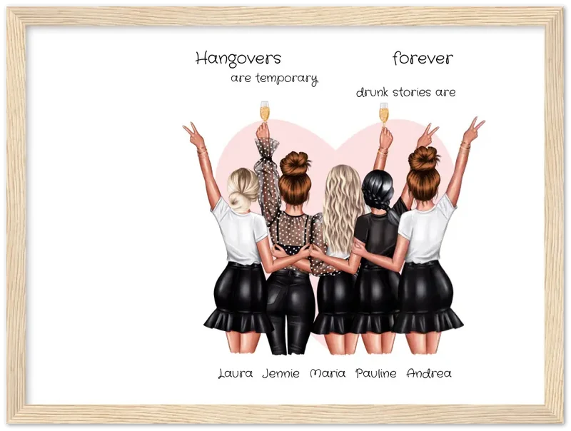 Beste Freundin Bild Geschenk personalisiert - Geburtstag Poster für 5 Frauen