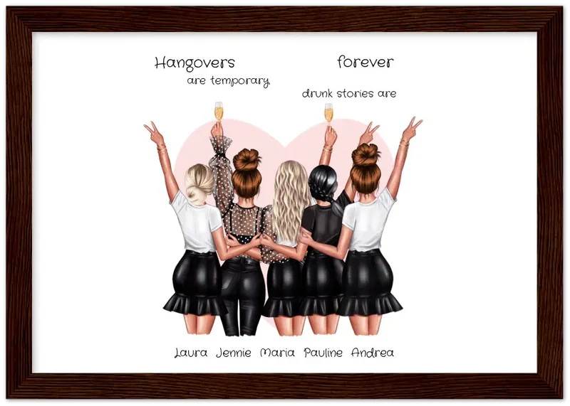 Beste Freundin Bild Geschenk personalisiert - Geburtstag Poster für 5 Frauen
