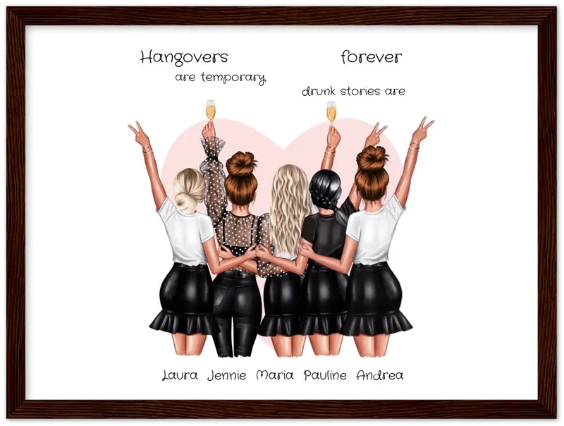 Beste Freundin Bild Geschenk personalisiert - Geburtstag Poster für 5 Frauen