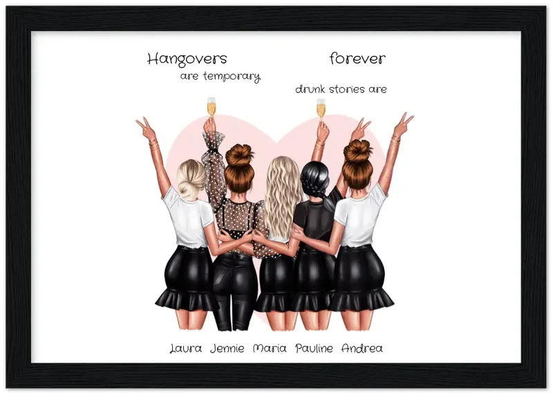 Beste Freundin Bild Geschenk personalisiert - Geburtstag Poster für 5 Frauen