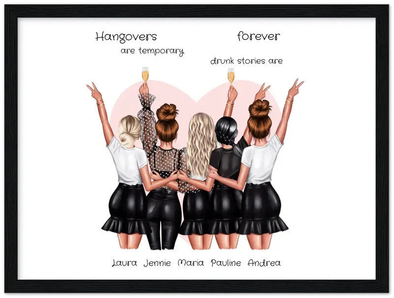 Beste Freundin Bild Geschenk personalisiert - Geburtstag Poster für 5 Frauen