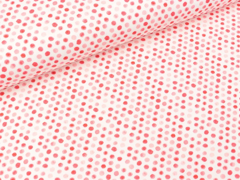 Reststück 18cm - Baumwolljersey Ocean Breeze Dotties hellrot auf Weiß