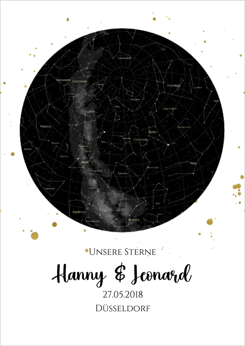 Hochzeitsgeschenk | Personalisierte Sternkarte | Sternenhimmel Poster | Sternkarte Geschenk zur Hochzeit, zur Geburt, zur Taufe