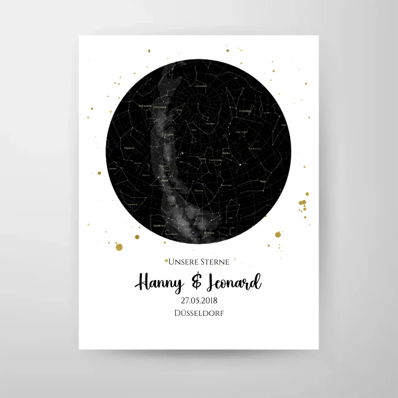 Hochzeitsgeschenk | Personalisierte Sternkarte | Sternenhimmel Poster | Sternkarte Geschenk zur Hochzeit, zur Geburt, zur Taufe