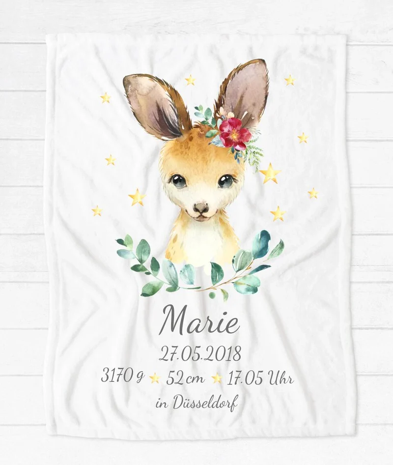 Personalisiertes Babygeschenk - Elefant Geburtsanzeige Decke - Babydecke Geschenk Geburt - Taufgeschenk