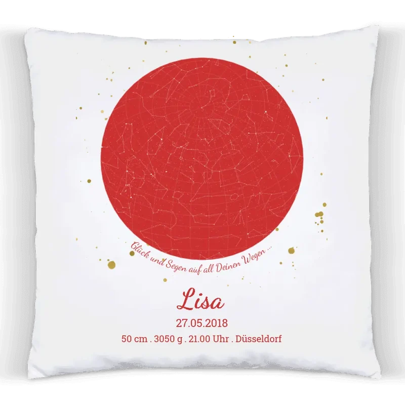 Geburtsgeschenk & Taufgeschenk Babykissen Sternkarte Design | Himmelskarte Babygeschenk zur Geburt, zur Taufe | Kinderkissen Mädchen