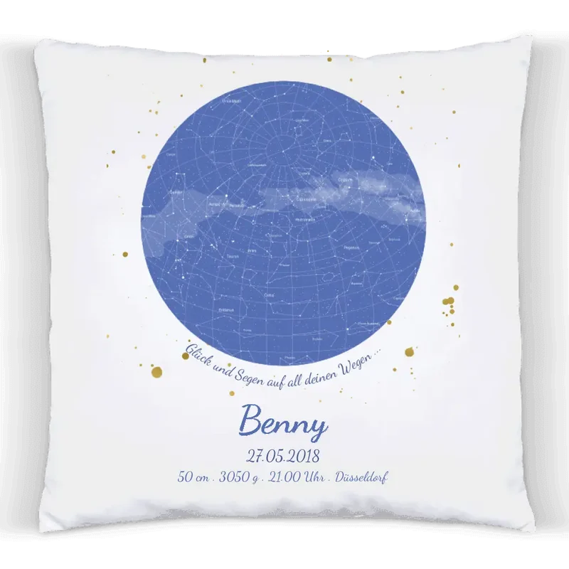 Geburtsgeschenk & Taufgeschenk Babykissen Sternkarte Design | Babygeschenk zur Geburt, zur Taufe Sternenhimmel | Kinderkissen Junge
