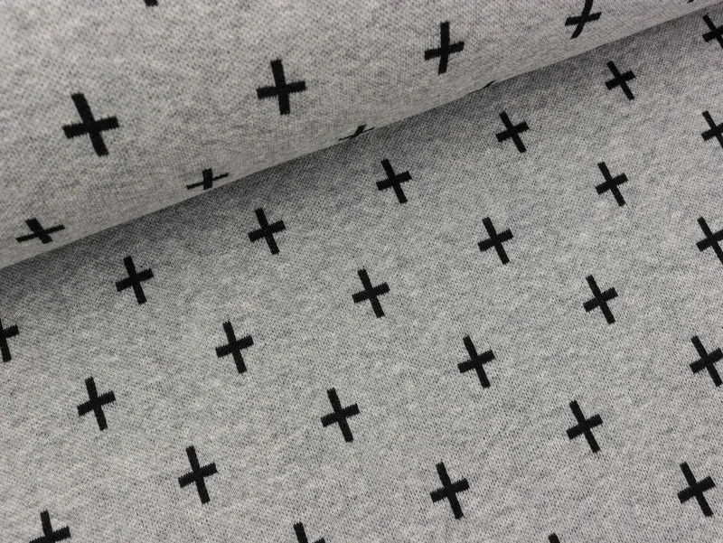 Reststück 27cm - Hamburger Liebe 2 Farb-Jacquardjersey Mono Criss Cross mittelgrau meliert-schwarz