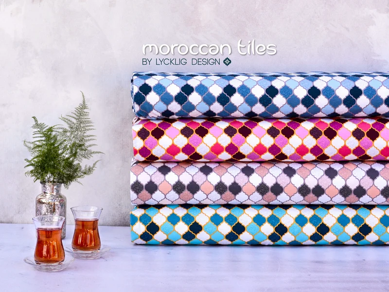 Reststück 13cm - Baumwolljersey Moroccan Tiles apricot-anthrazit by Lycklig Design