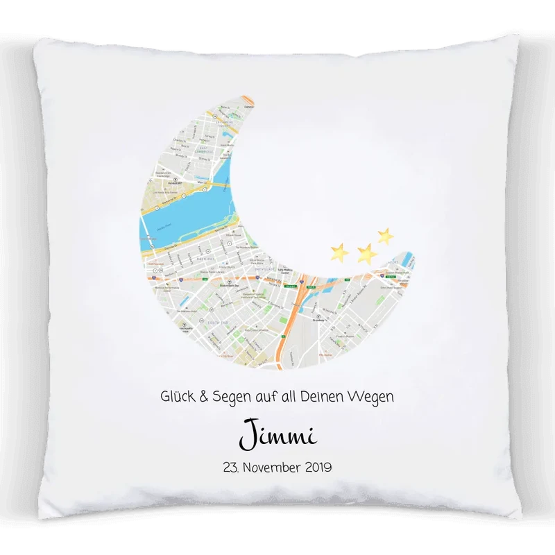 Geburtsgeschenk & Taufgeschenk | Babykissen Geschenk | Babygeschenk Kissen im Koordinaten Stadtkarte Design | Kinderkissen