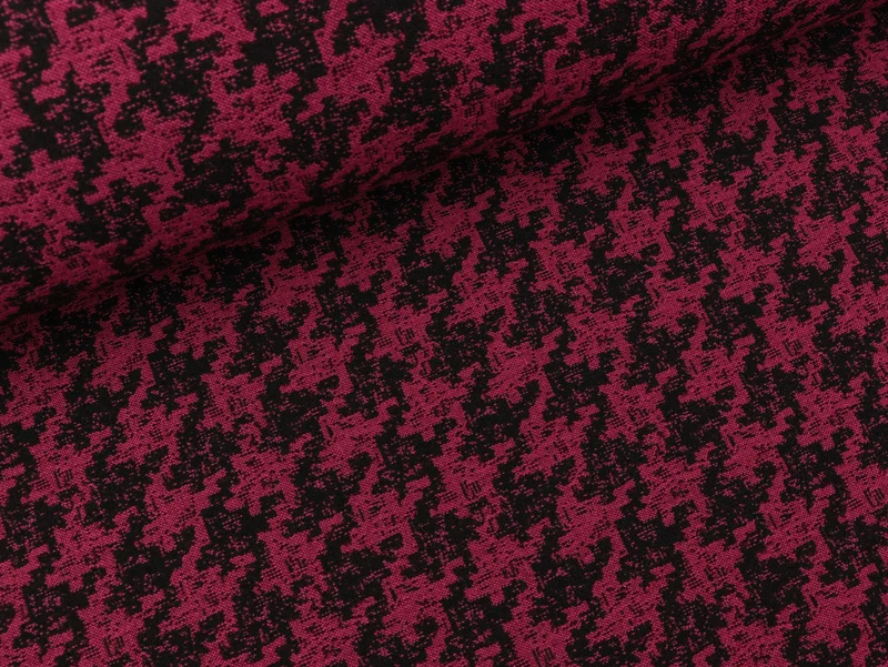 Reststück 140cm - Bengaline Jacquard Hahnentrittmuster medium schwarz-fuchsia
