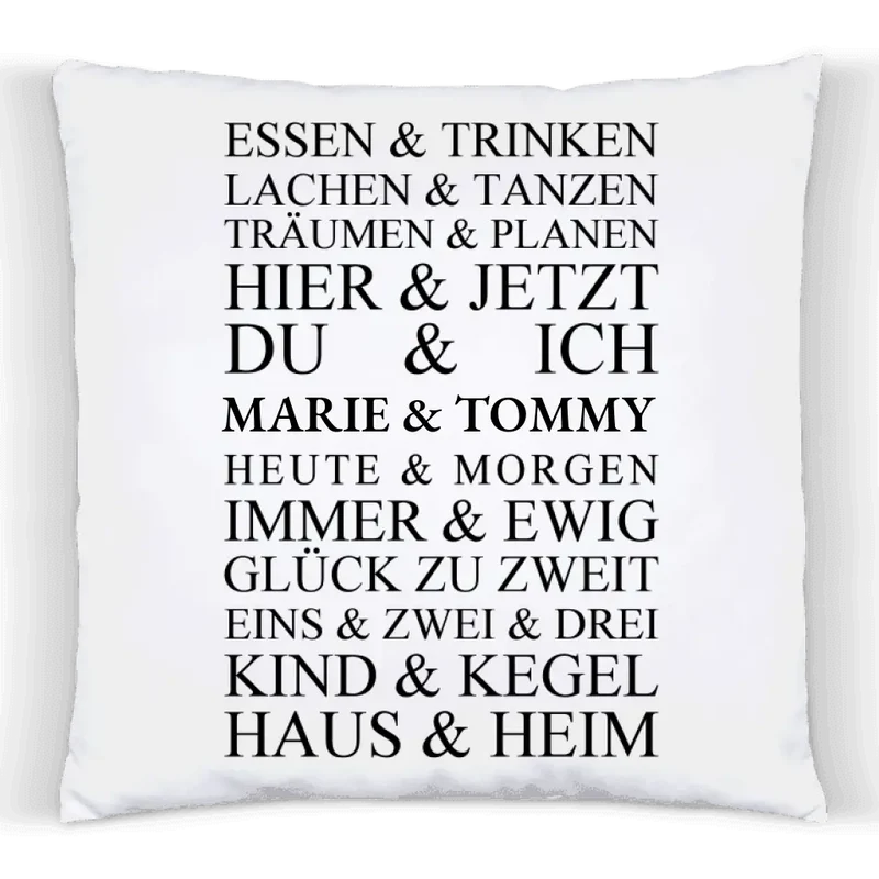 Personalisiertes Hochzeitsgeschenk - Sprüche Kissen Geschenk Hier & Jetzt - Geburtstagsgeschenk, Ostergeschenk & Weihnachtsgeschenk von Zeitraum-Kunstdrucke