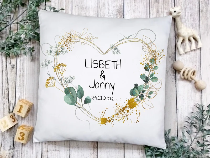 Personalisiertes Hochzeitsgeschenk - Kissen für das Brautpaar mit Hochzeitsdaten