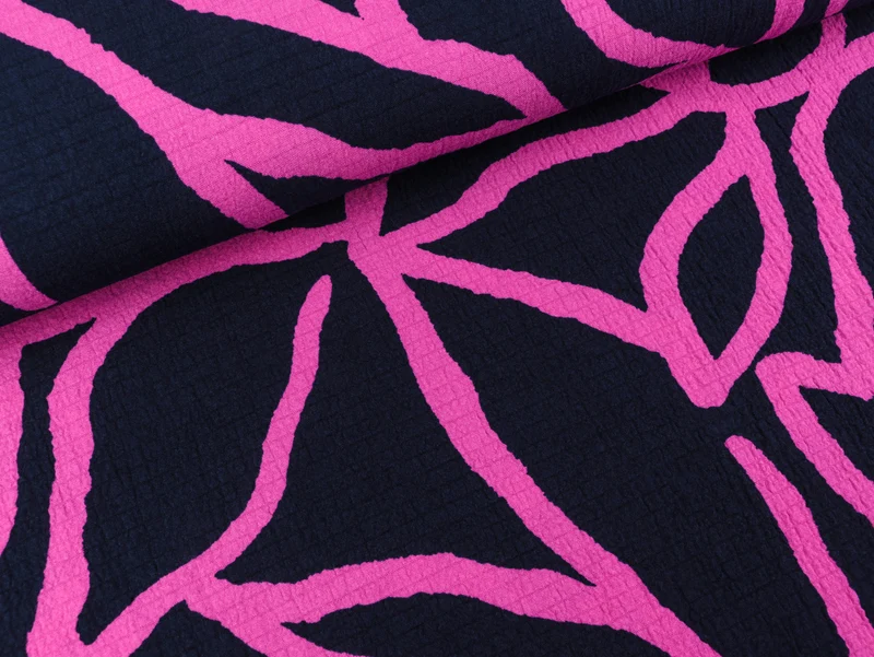 Reststück 64cm - Viskose Webware Bubble Abstrakt fuchsia auf Navy