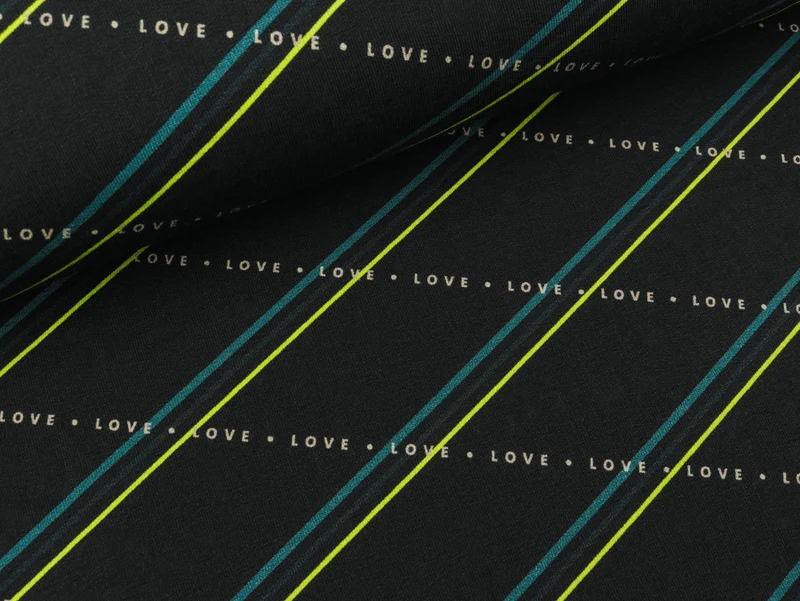 Reststück 129cm - Hamburger Liebe Baumwolljersey Only You Love allways Wins schwarz-bunt