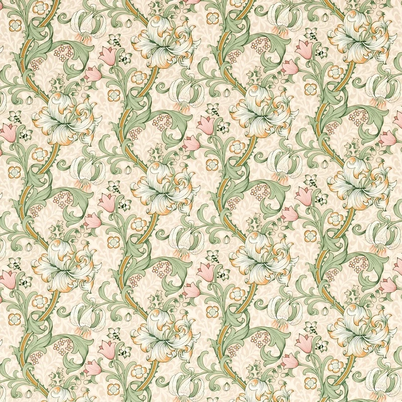 Baumwollstoff Goldene Lilie - beige