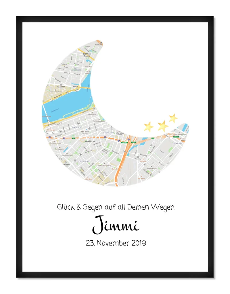 Personalisiertes Geburtsgeschenk & Taufgeschenk Mond Koordinaten Poster | Geschenk zur Geburt & Taufe für Mädchen & Jungen