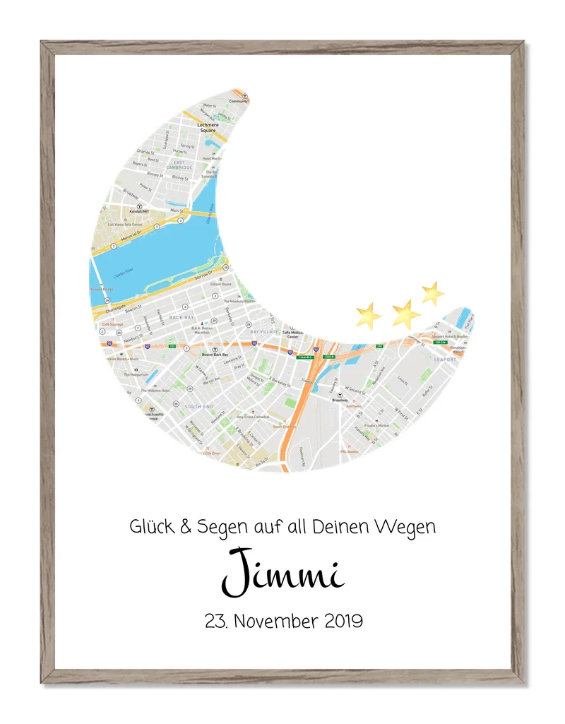 Personalisiertes Geburtsgeschenk & Taufgeschenk Mond Koordinaten Poster | Geschenk zur Geburt & Taufe für Mädchen & Jungen